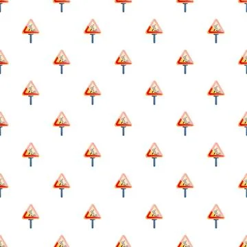 Road worker warning sign seamless repeating pattern 스톡 일러스트