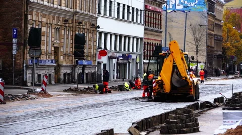 Road workers and tractors Video stock 56469135