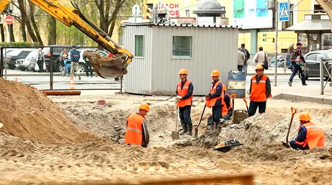 Road workers making some common excavation Stock Footage 5091598