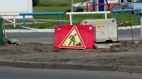 Road Working Sign Stock Footage 39681110