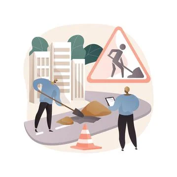 Road works abstract concept vector illustration. Stock Illustration