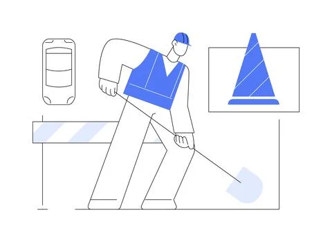Road works abstract concept vector illustration. Stock Illustration