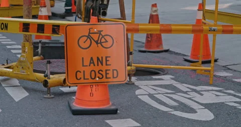 Road Works and Construction Causing Lane Closure, 4K Stock Footage 259063730