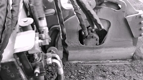 Road Works Of Cutting Grader To Remove Asphalt In Black White Tone Video stock 92090105