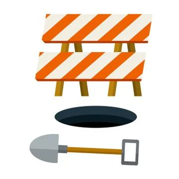 Road works. Forbidding sign and barrier. Stock Illustration