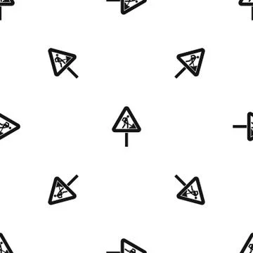 Road works sign pattern seamless black Stock Illustration