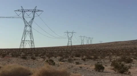 ROAD2LA-0043 POWER LINES IN THE DESERT Stock Footage 10713293