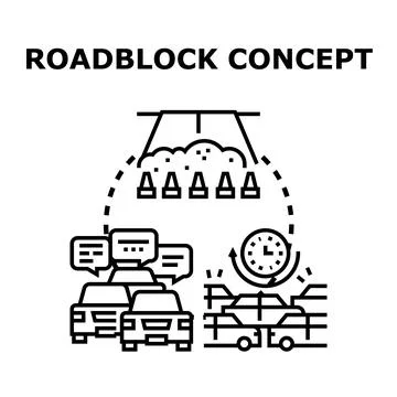 Roadblock concept causing traffic congestion and delay Stock Illustration