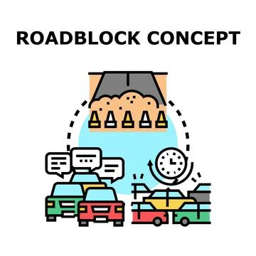 Roadblock concept causing traffic congestion and delay Stock Illustration