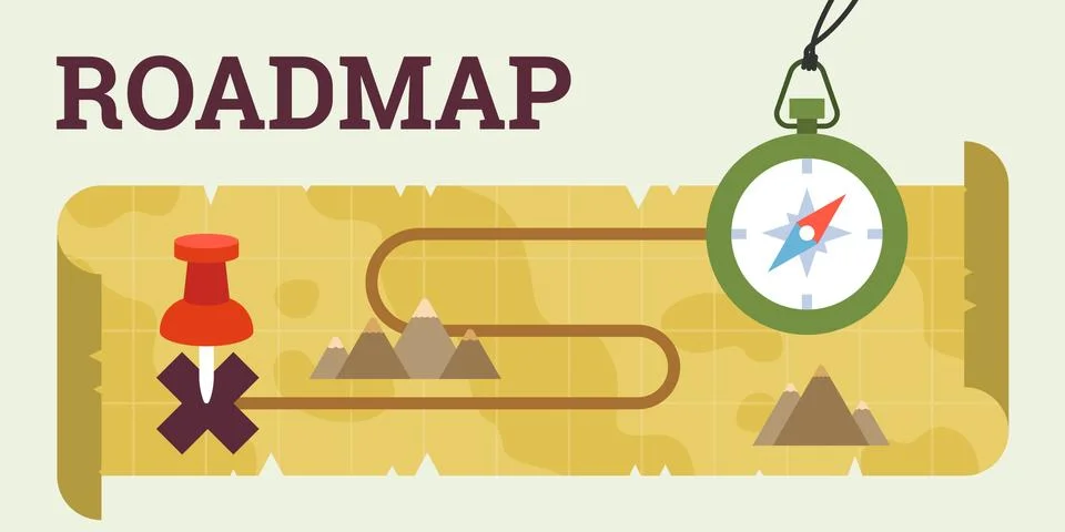 Roadmap with compass and map Stock Illustration