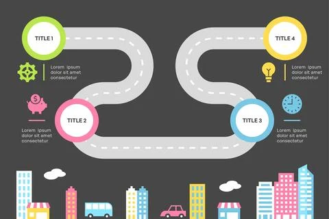 Roadmap Infographic with Four Steps and Urban City Stockillustratie
