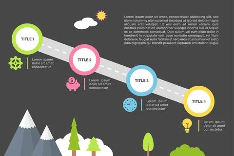 Roadmap Infographic with Four Steps and Sloping Pathway 스톡 일러스트