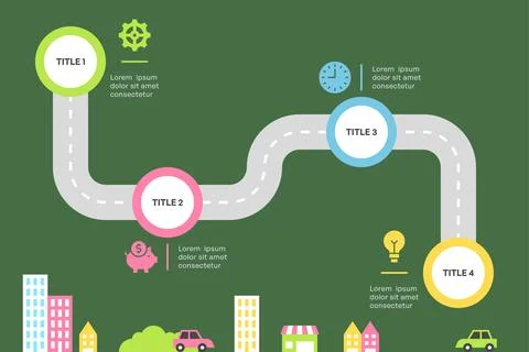 Roadmap Infographic with Four Steps and Cityscape Illustrazione stock