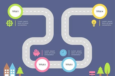 Roadmap Infographic with Four Steps on Blue Background Stockillustratie