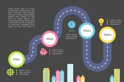 Roadmap Infographic with Three Steps and Colorful Houses Stockillustratie
