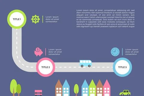 Roadmap Infographic with Three Steps and Colorful Houses Stockillustratie