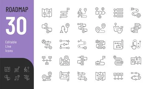Roadmap Line Editable Icons set. Stock Illustration