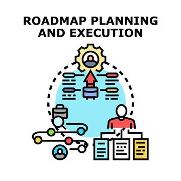 Roadmap planning execution business strategy development process Stock Illustration