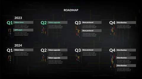 Roadmap with quarterly sections on dark background. Infographic timeline Stock Illustration