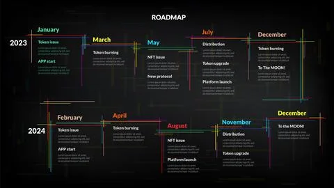 Roadmap with sections from colored lines and copy space on dark background. Illustrazione stock