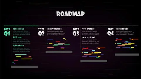 Roadmap with sections with colored lines and copy space on dark background. Stock Illustration