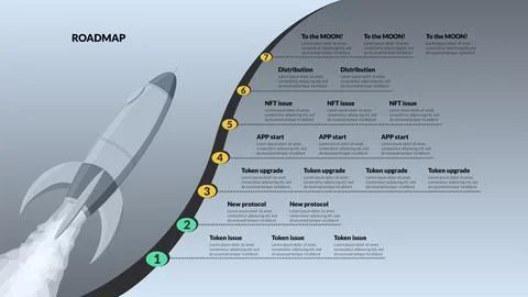 Roadmap with space shuttle and sections on silver background. Stock Illustration