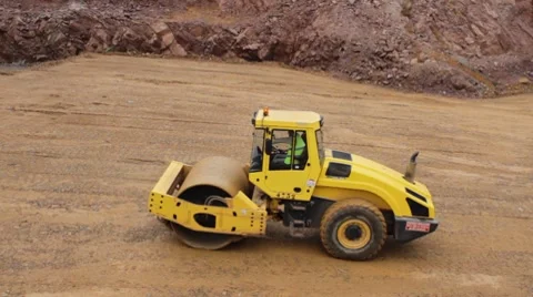 Roadroller compacting the ground Stock Footage 8971487