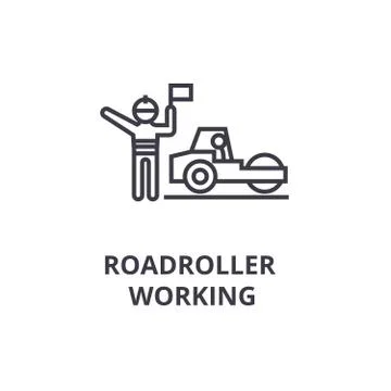 Roadroller working thin line icon, sign, symbol, illustation, linear concept Stock Illustration
