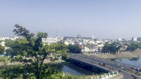 Roads and bridges over the river with movement of vehicles Stock Footage 253548480