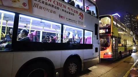 Roads congested by buses in central district, Hong Kong, China. Stock Footage 101318168
