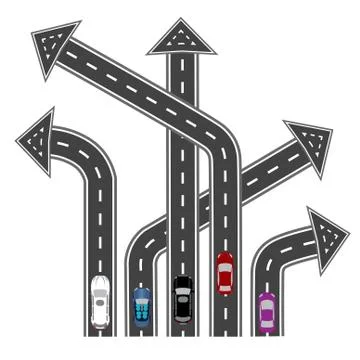 The roads in different directions. Destinations in the form of arrows. Abst.. Stock Illustration