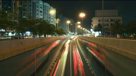 Road's of Dubai in night . time laps footage of busy night street . Stock Footage 220199550