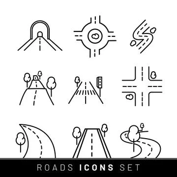 Roads icons set. Road sections of different shapes logo Stock Illustration