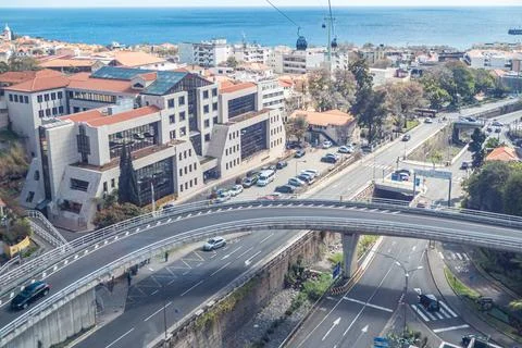Roads intersection and bridge overview from the above in Lisbon, Portugal Stock Photos