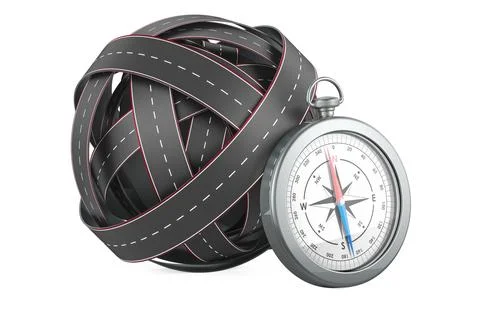 Roads knot with Compass. 3D rendering Illustrazione stock