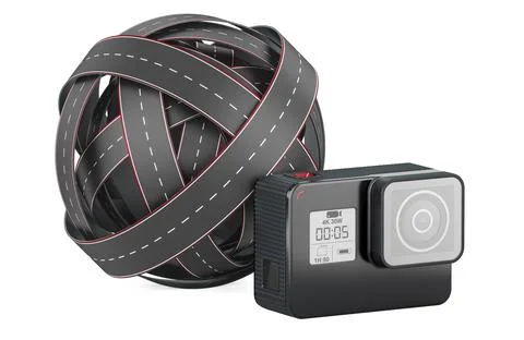Roads knot with dashcam DVR. 3D rendering Illustrazione stock