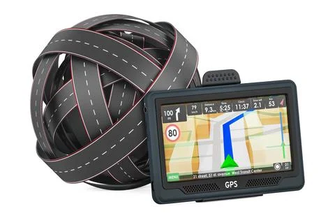 Roads knot with GPS navigation device. 3D rendering 스톡 일러스트