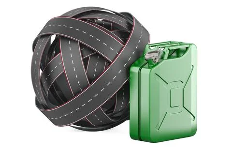 Roads knot with jerrycan. 3D rendering Illustrazione stock