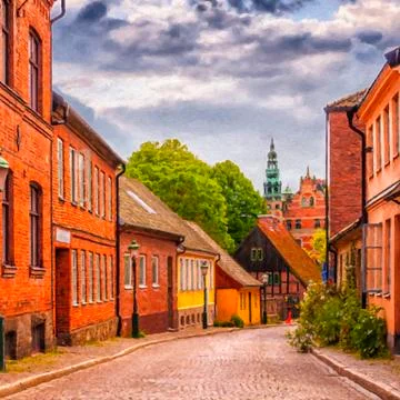 Roads of lund Digital Painting 스톡 일러스트