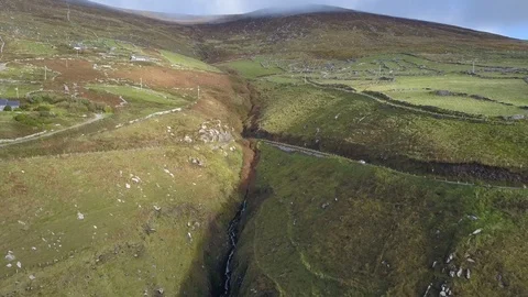 Roads Make a V on a Seaside Cliff Highway on the Dingle Ring Road in Ireland Stock Footage 89151681