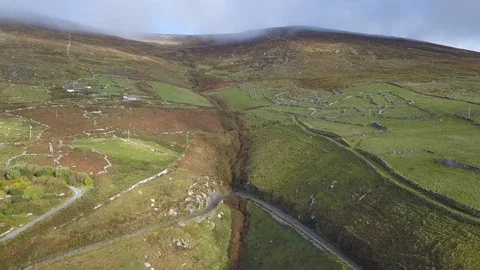 Roads Make a V on a Seaside Cliff Highway on the Dingle Ring Road in Ireland Stock Footage 89512258