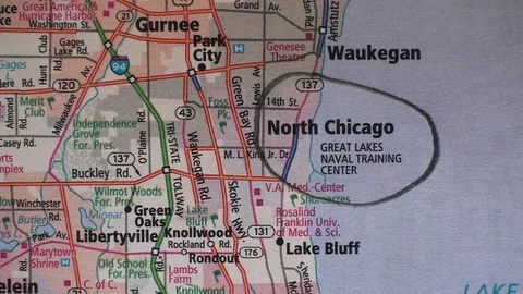 Roads on the map around Chicago, Illinois, USA Stock Footage