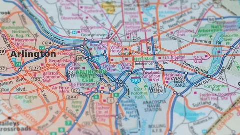 Roads on the map around the city of Arlington Stock Footage
