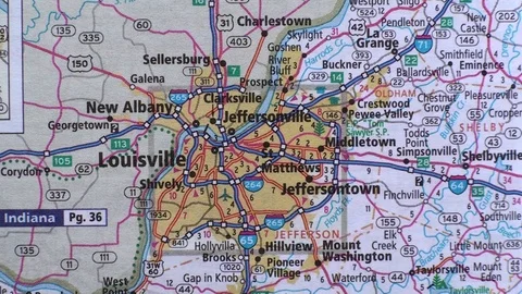 Roads on the map around Louisville, kentucky, USA Stock Footage