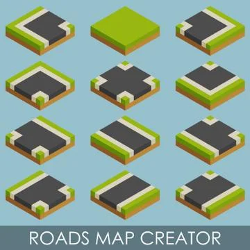 Roads map creator. Isometric Stock Illustration