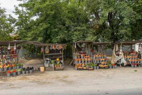 Roadside bazaar. A typical scene from the Quba region of Azerbaijan. Stock Photos
