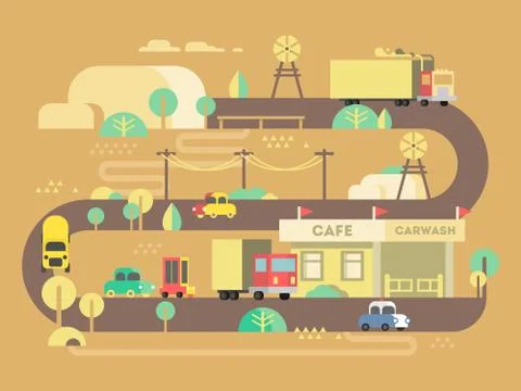 Roadside cafe design flat Stock Illustration
