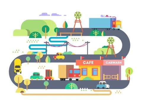 Roadside cafe design flat Stock Illustration