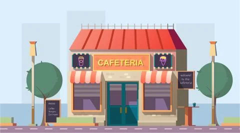 Roadside cafeteria or road cafe building with menu Stock Illustration