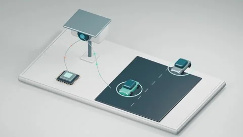 Roadside camera tracks vehicles with animated detection markers Stock Footage 346168547